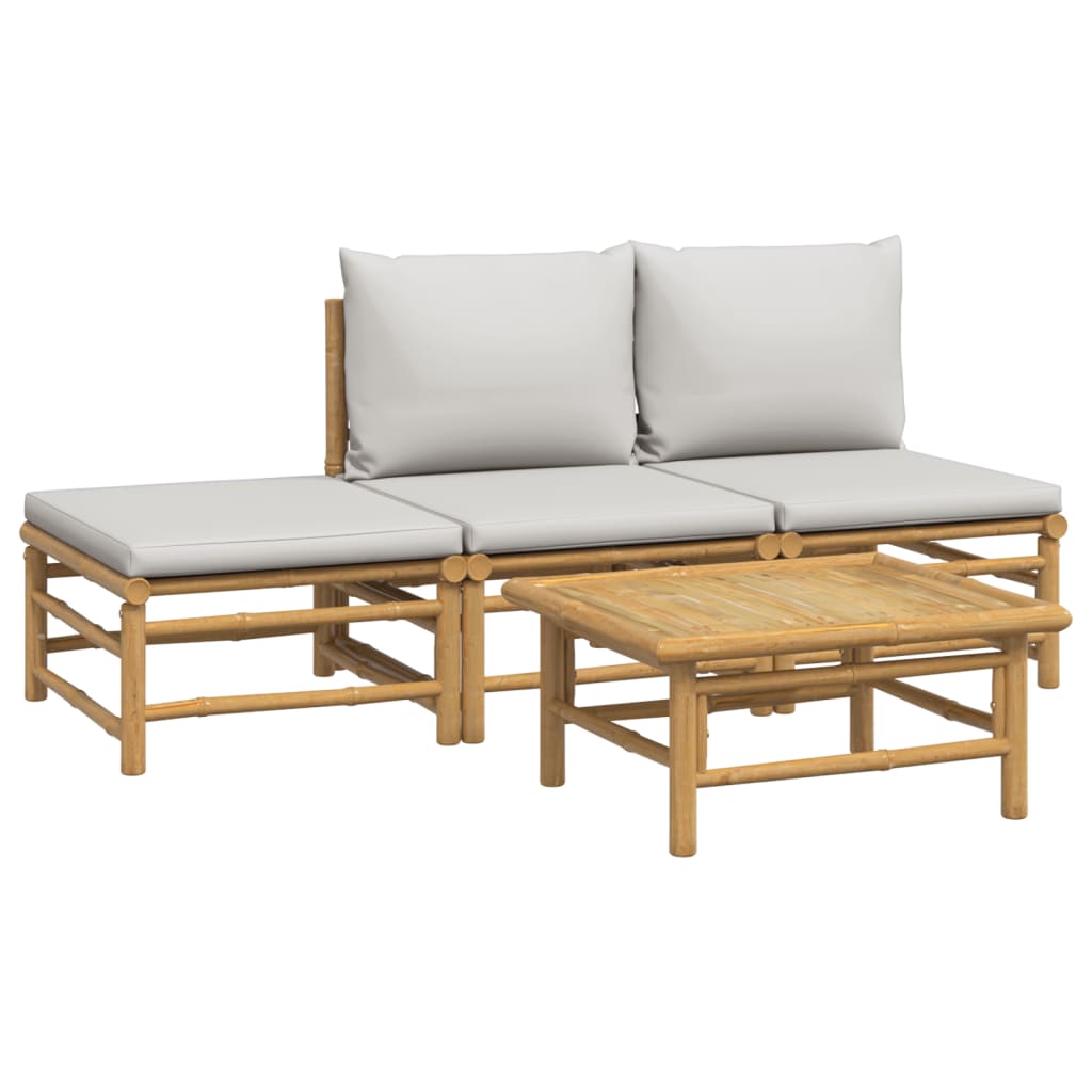 vidaXL 4 Piece Patio Lounge Set with Light Gray Cushions Bamboo-1