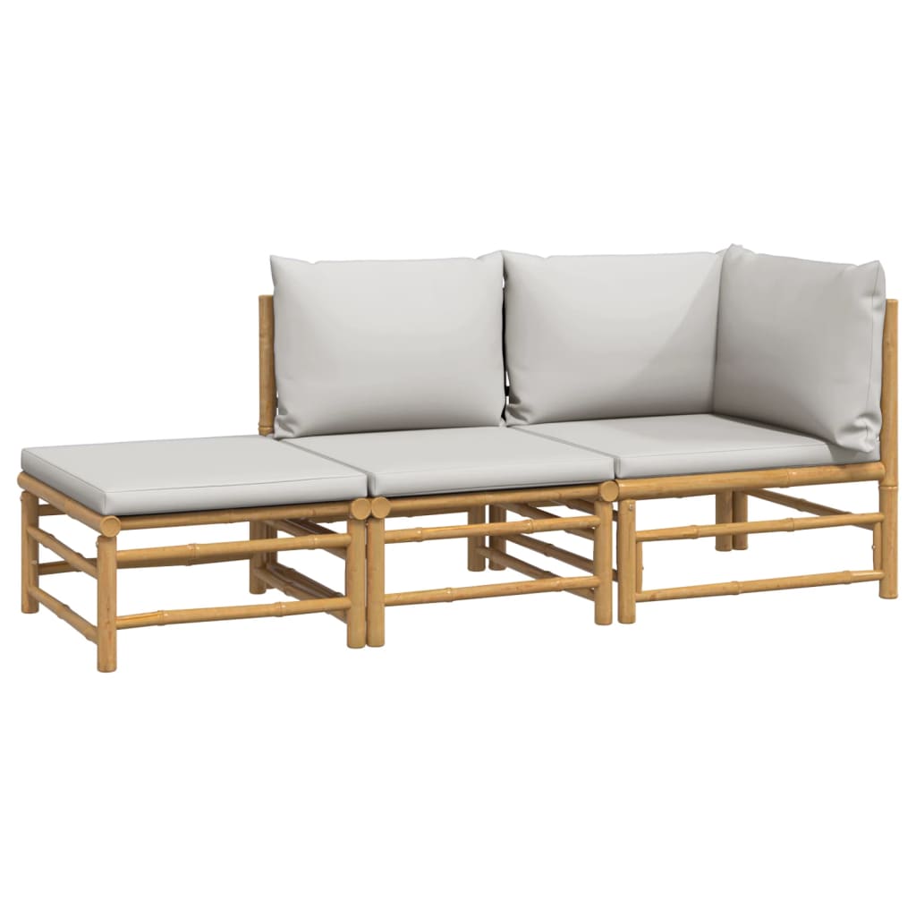 vidaXL 3 Piece Patio Lounge Set with Light Gray Cushions Bamboo-1