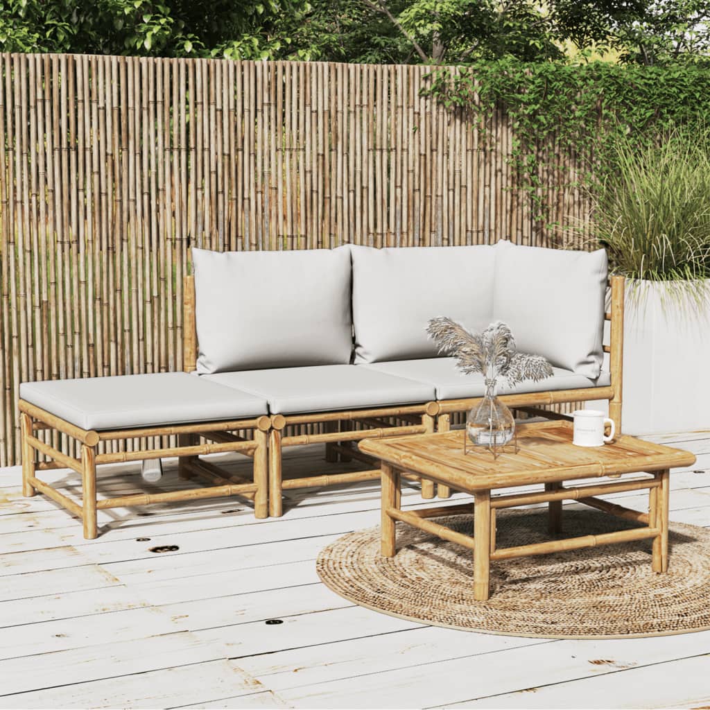 vidaXL 3 Piece Patio Lounge Set with Light Gray Cushions Bamboo-0