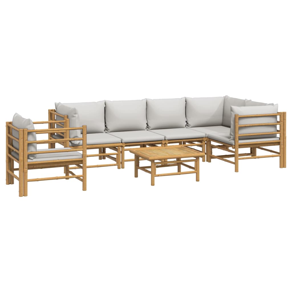 vidaXL 7 Piece Patio Lounge Set with Light Gray Cushions Bamboo-1