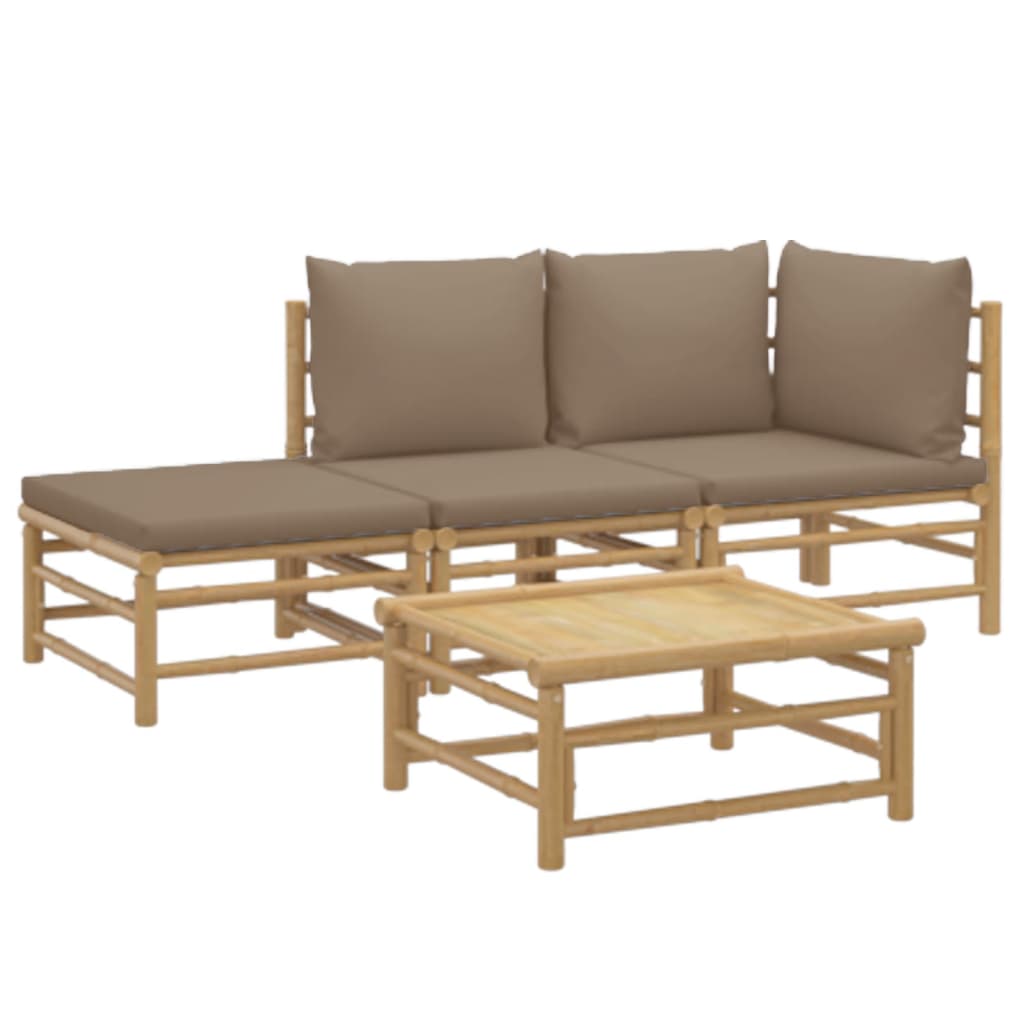 vidaXL 4 Piece Patio Lounge Set with Taupe Cushions Bamboo-1