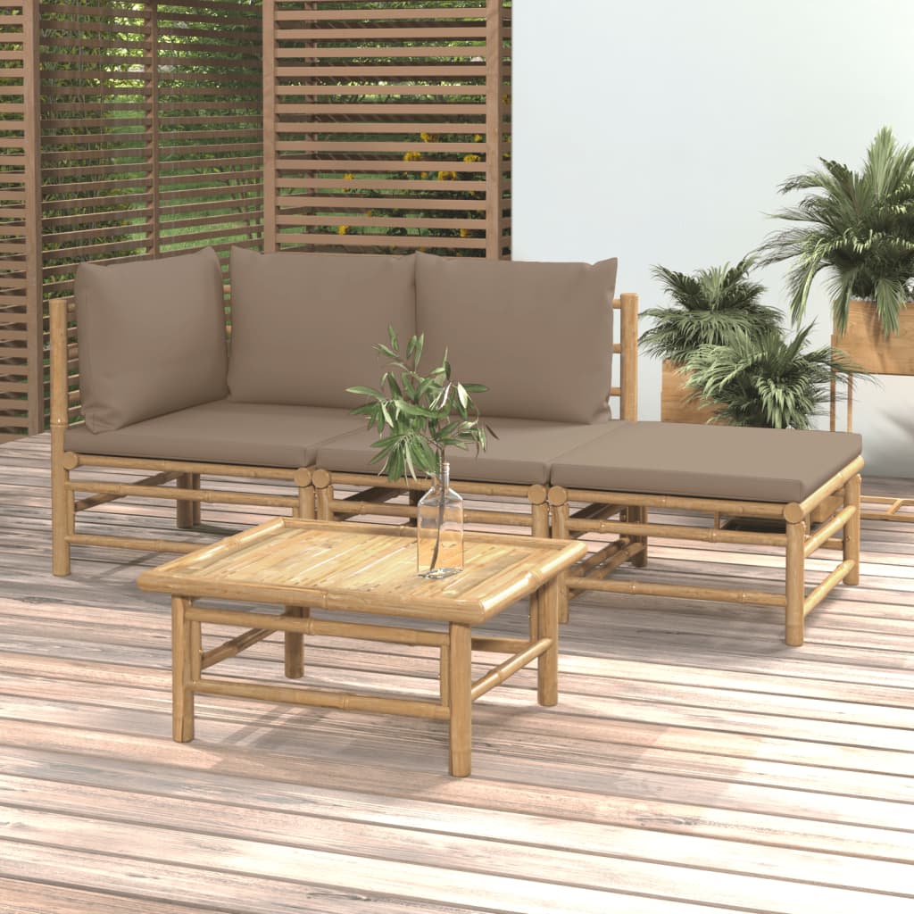 vidaXL 4 Piece Patio Lounge Set with Taupe Cushions Bamboo-0