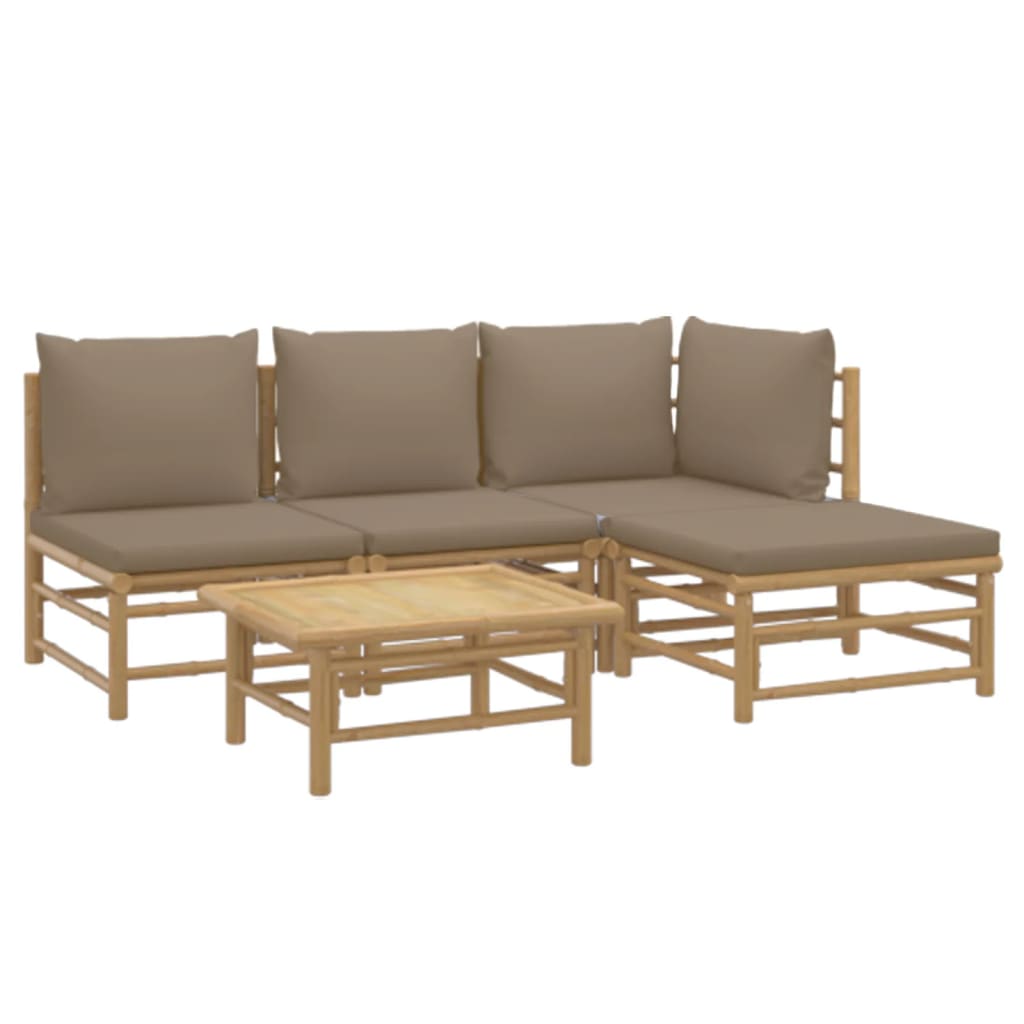 vidaXL 5 Piece Patio Lounge Set with Taupe Cushions Bamboo-1