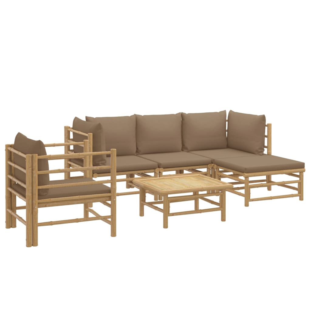 vidaXL 6 Piece Patio Lounge Set with Taupe Cushions Bamboo-1