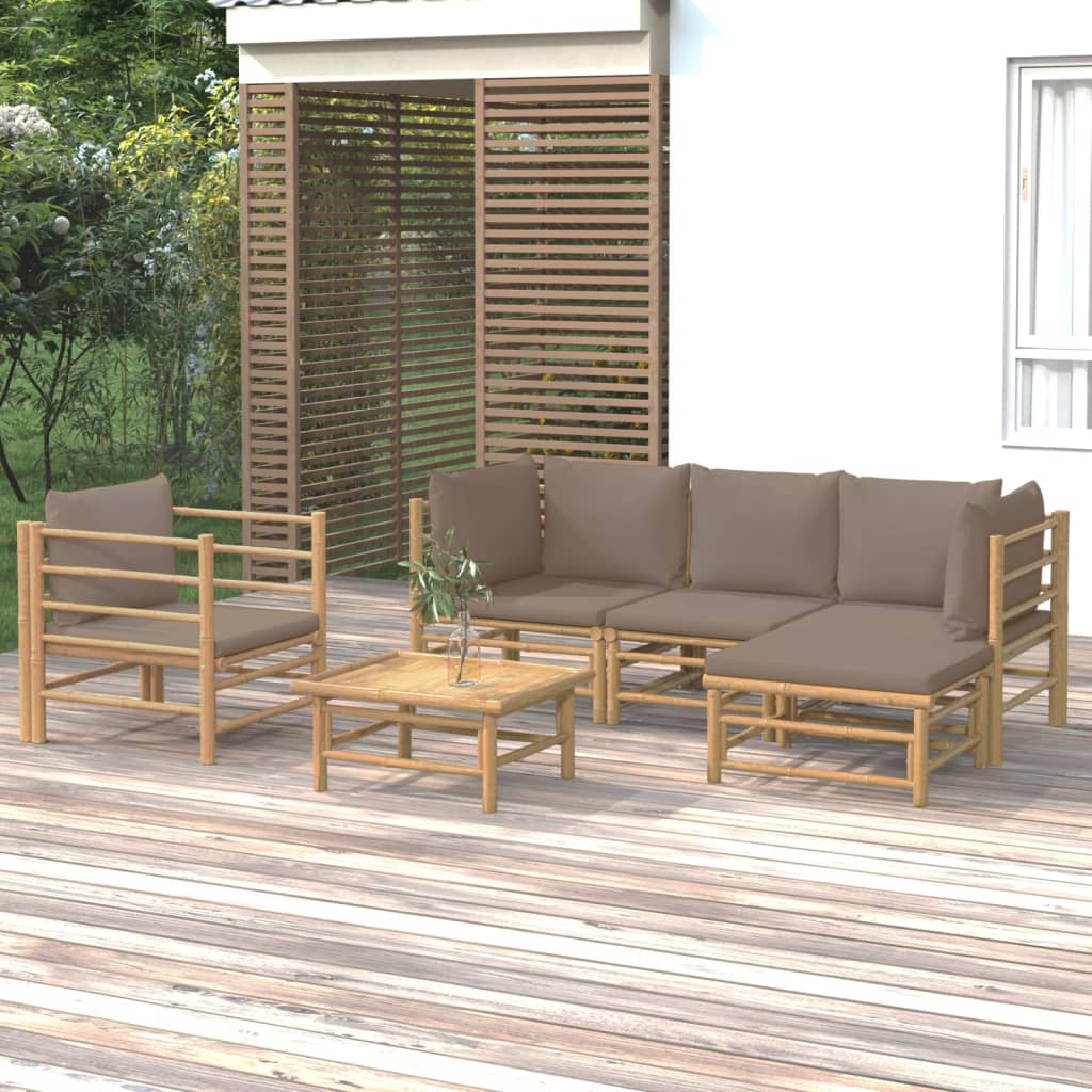 vidaXL 6 Piece Patio Lounge Set with Taupe Cushions Bamboo-0