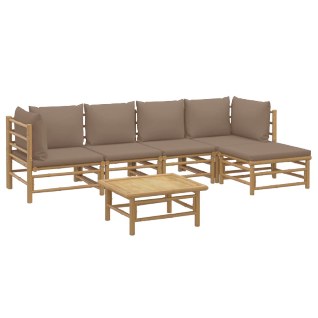 vidaXL 6 Piece Patio Lounge Set with Taupe Cushions Bamboo-1