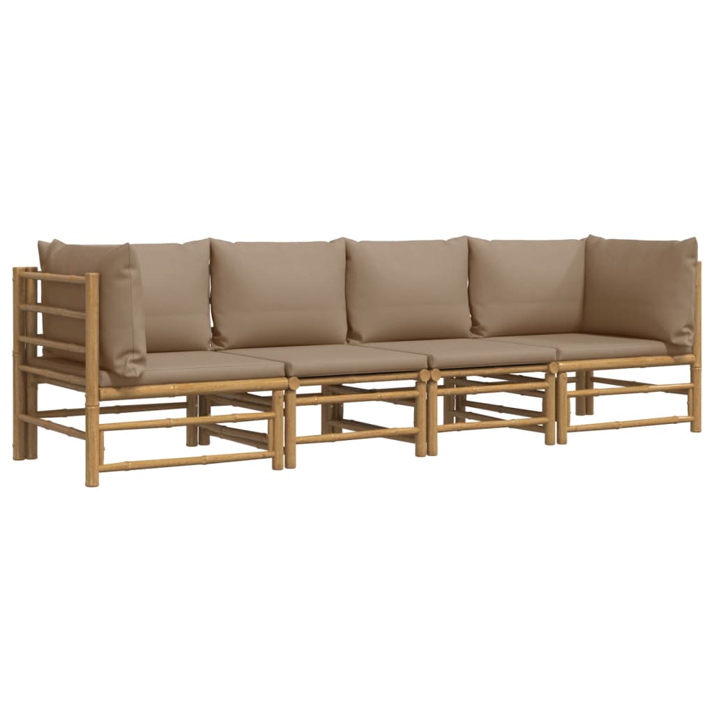 vidaXL 4 Piece Patio Lounge Set with Taupe Cushions Bamboo-1