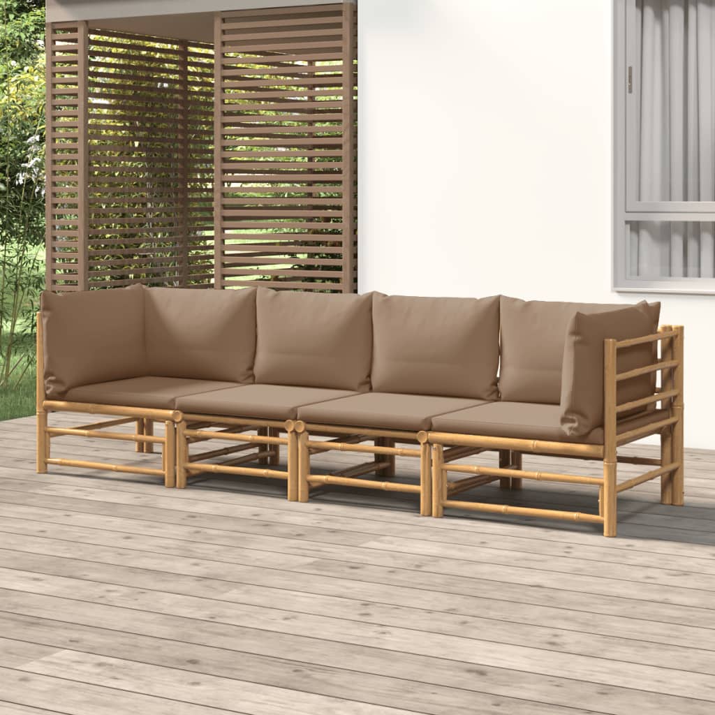 vidaXL 4 Piece Patio Lounge Set with Taupe Cushions Bamboo-0