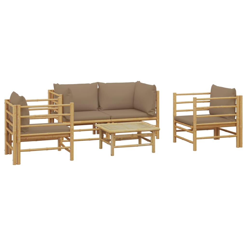 vidaXL 5 Piece Patio Lounge Set with Taupe Cushions Bamboo-1