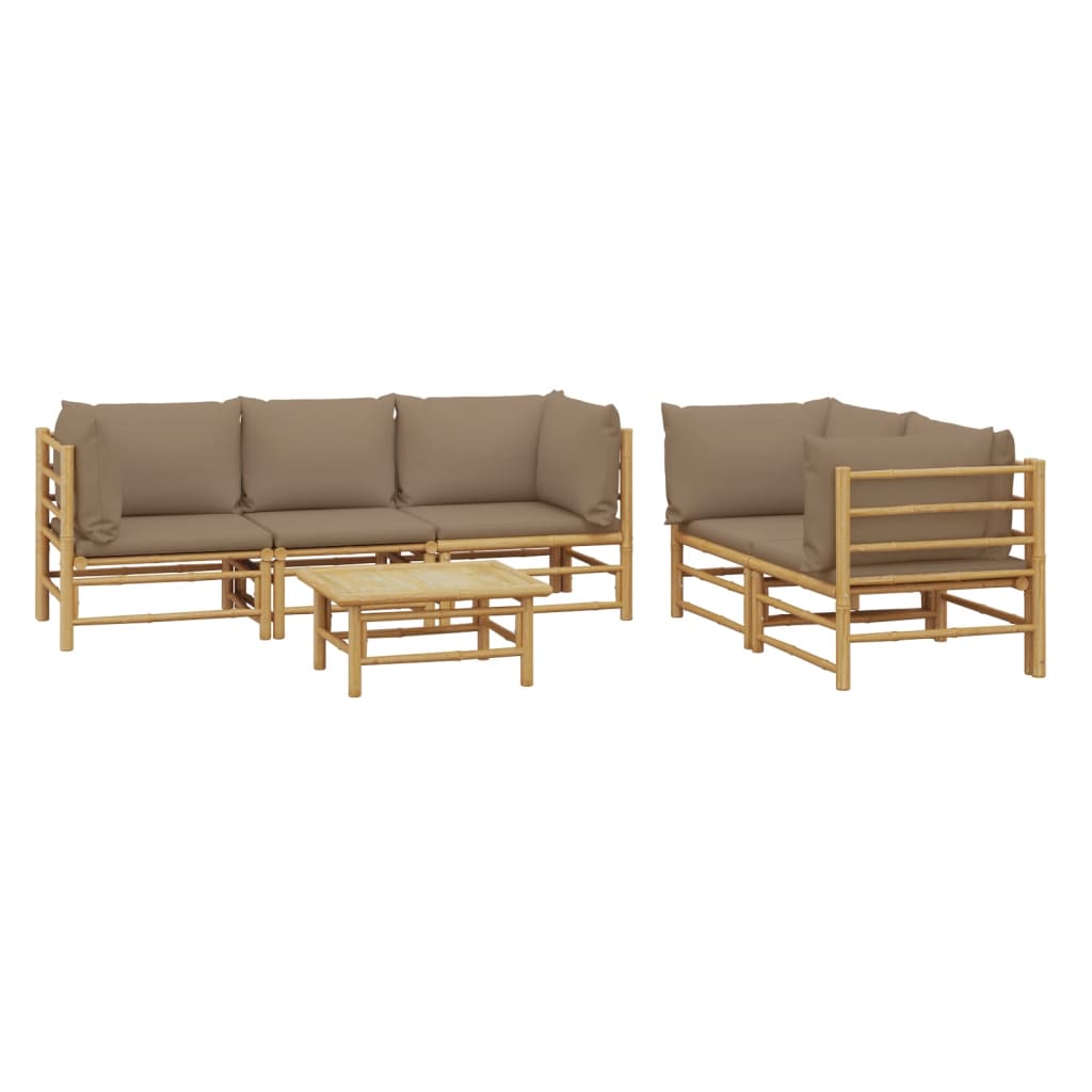 vidaXL 6 Piece Patio Lounge Set with Taupe Cushions Bamboo-1