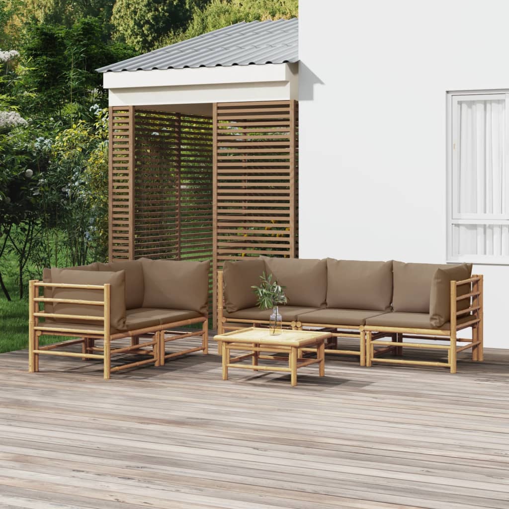 vidaXL 6 Piece Patio Lounge Set with Taupe Cushions Bamboo-0