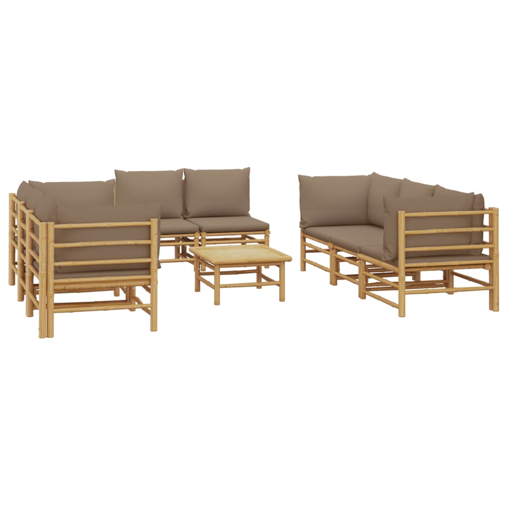 vidaXL 9 Piece Patio Lounge Set with Taupe Cushions Bamboo-1