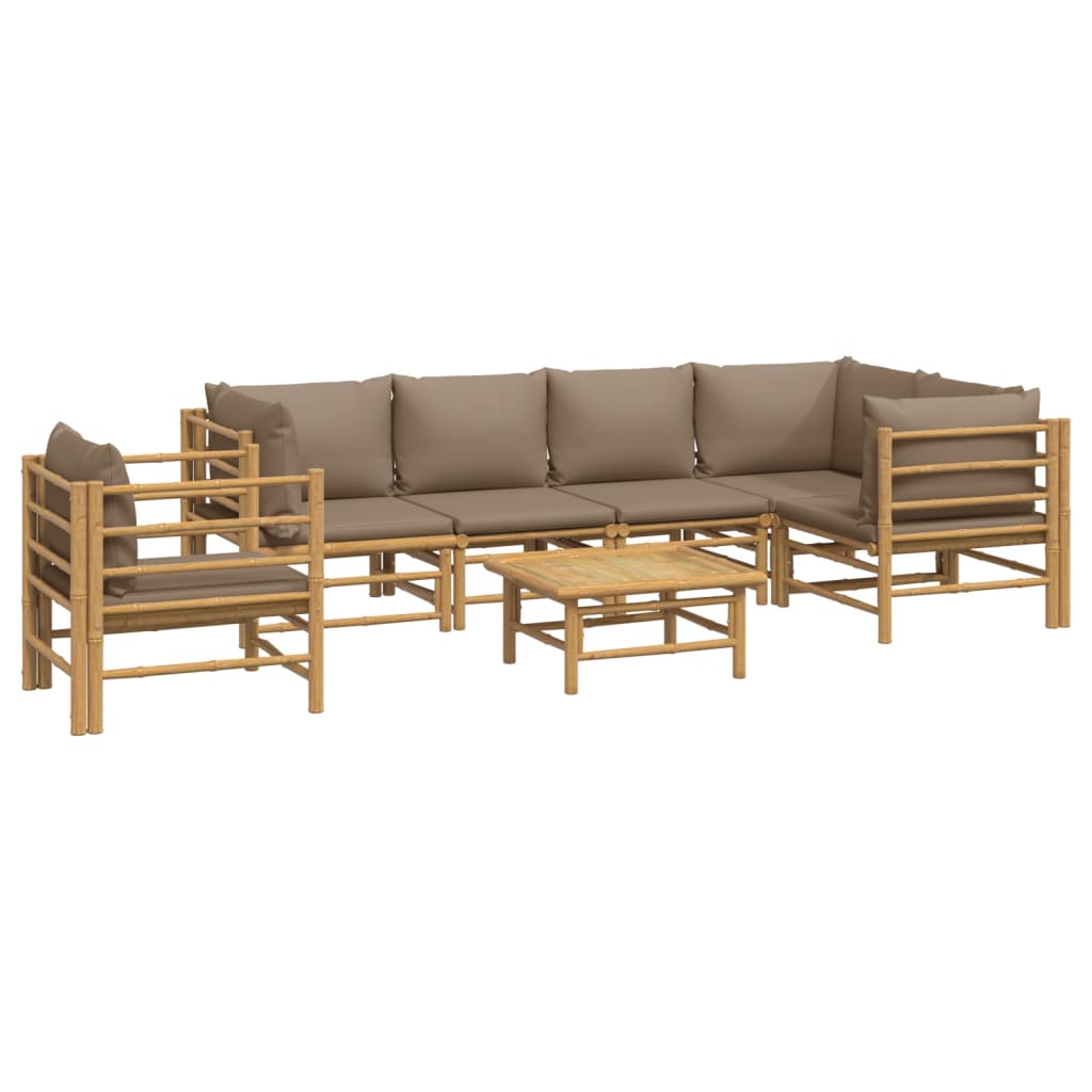 vidaXL 7 Piece Patio Lounge Set with Taupe Cushions Bamboo-1