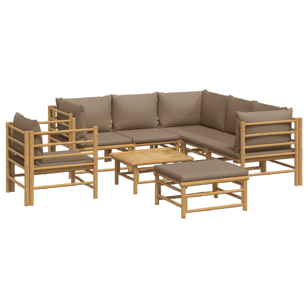 vidaXL 8 Piece Patio Lounge Set with Taupe Cushions Bamboo-1