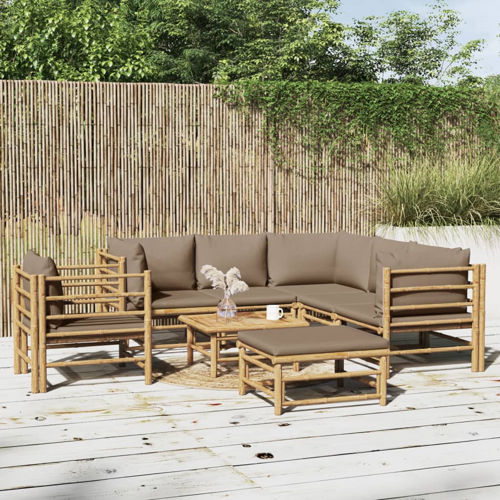 vidaXL 8 Piece Patio Lounge Set with Taupe Cushions Bamboo-0