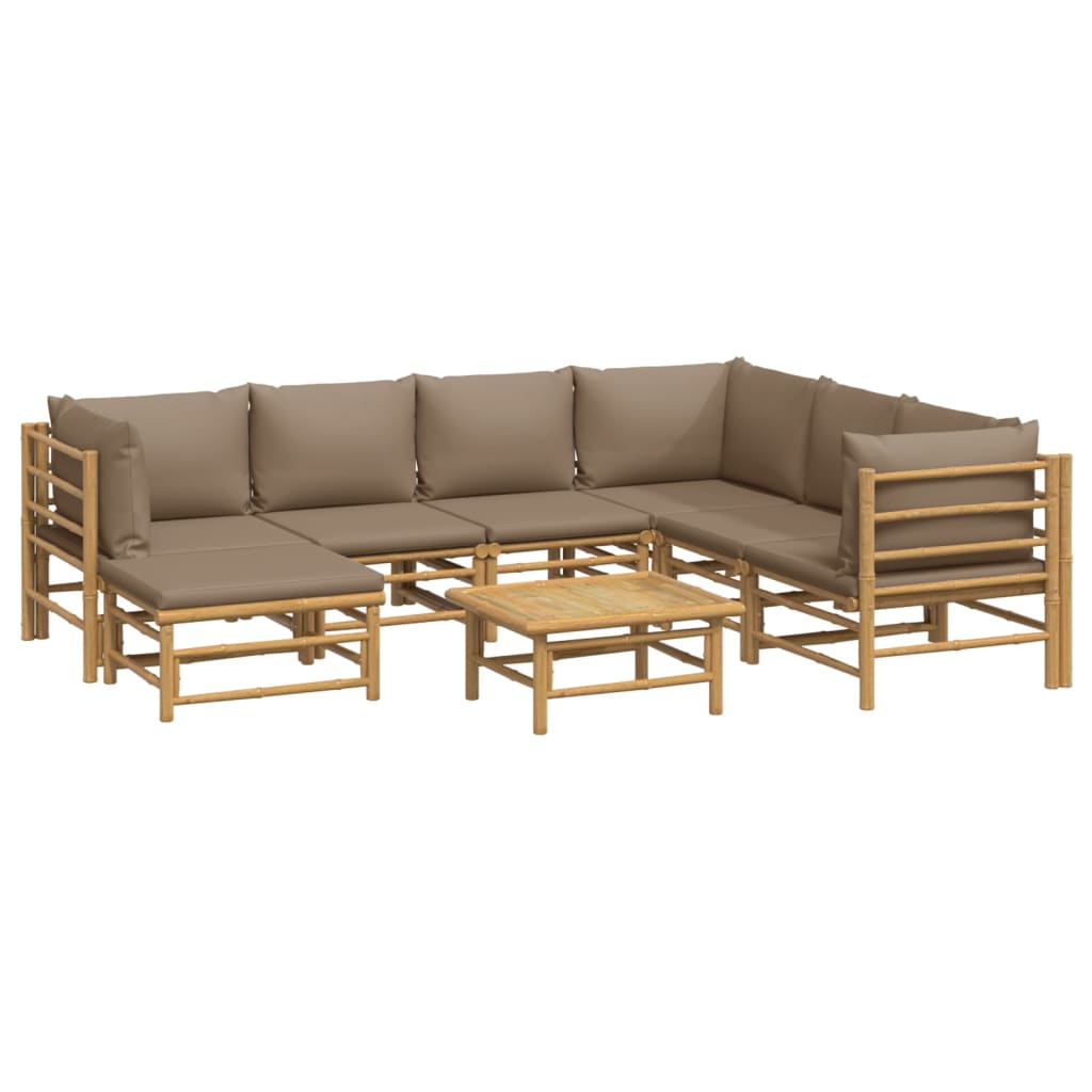 vidaXL 8 Piece Patio Lounge Set with Taupe Cushions Bamboo-1