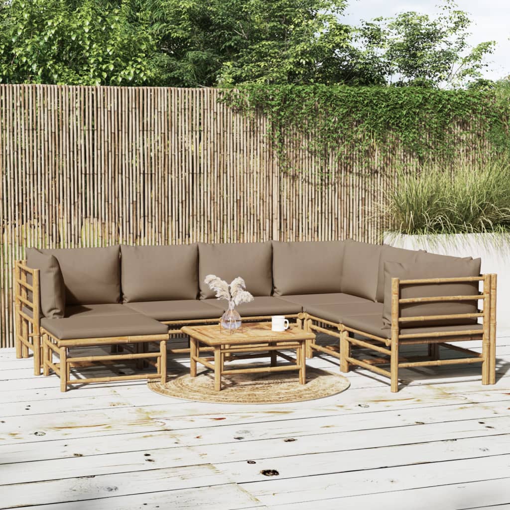 vidaXL 8 Piece Patio Lounge Set with Taupe Cushions Bamboo-0