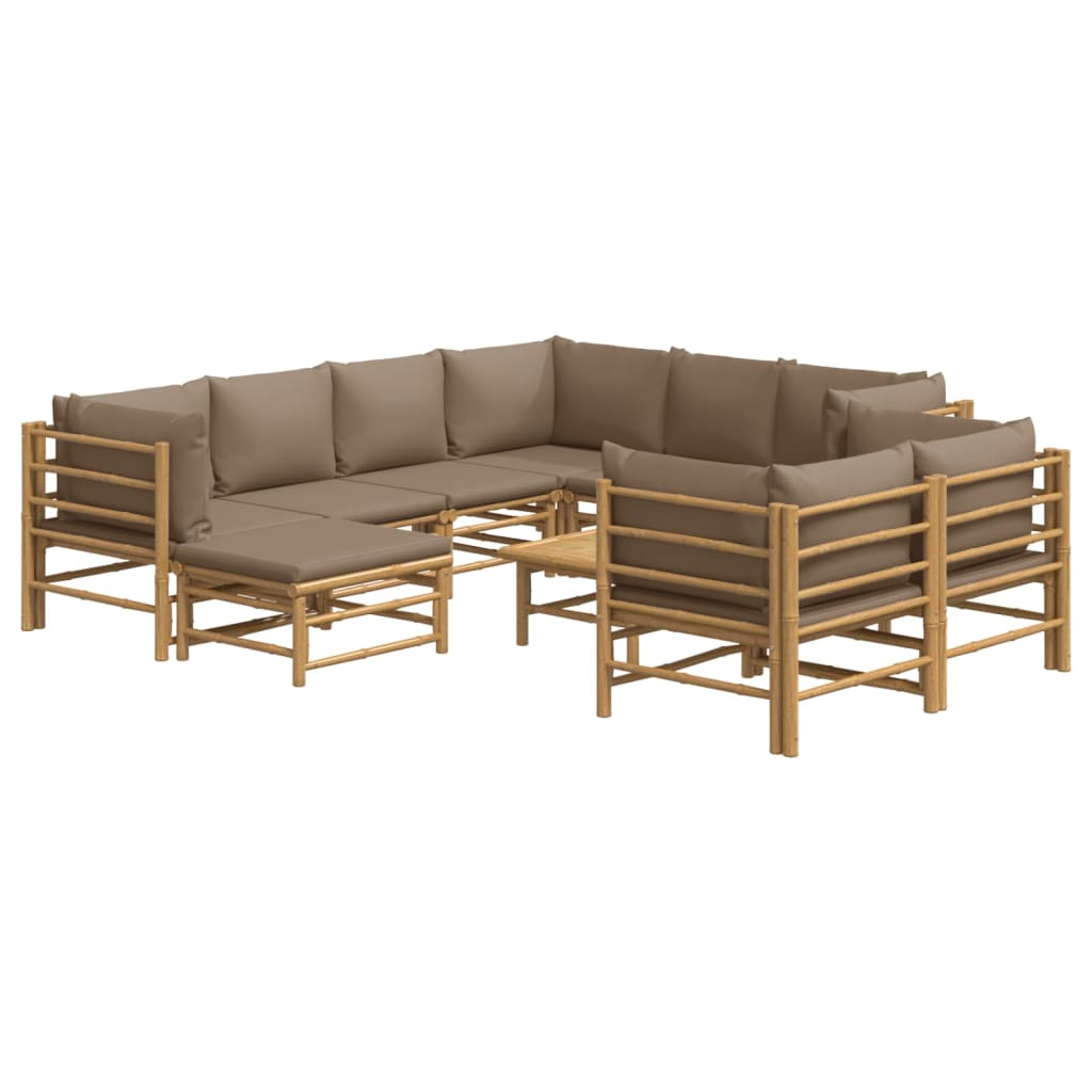 vidaXL 10 Piece Patio Lounge Set with Taupe Cushions Bamboo-1