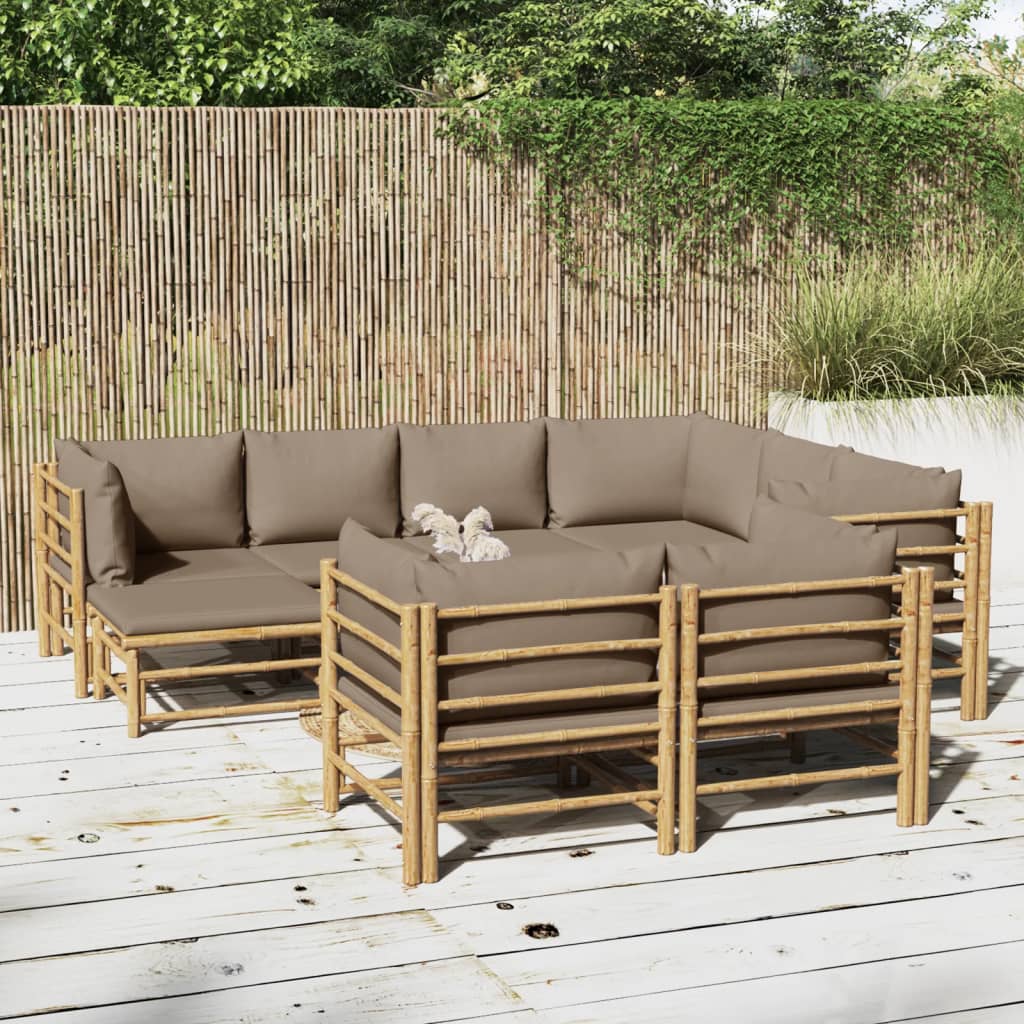 vidaXL 10 Piece Patio Lounge Set with Taupe Cushions Bamboo-0