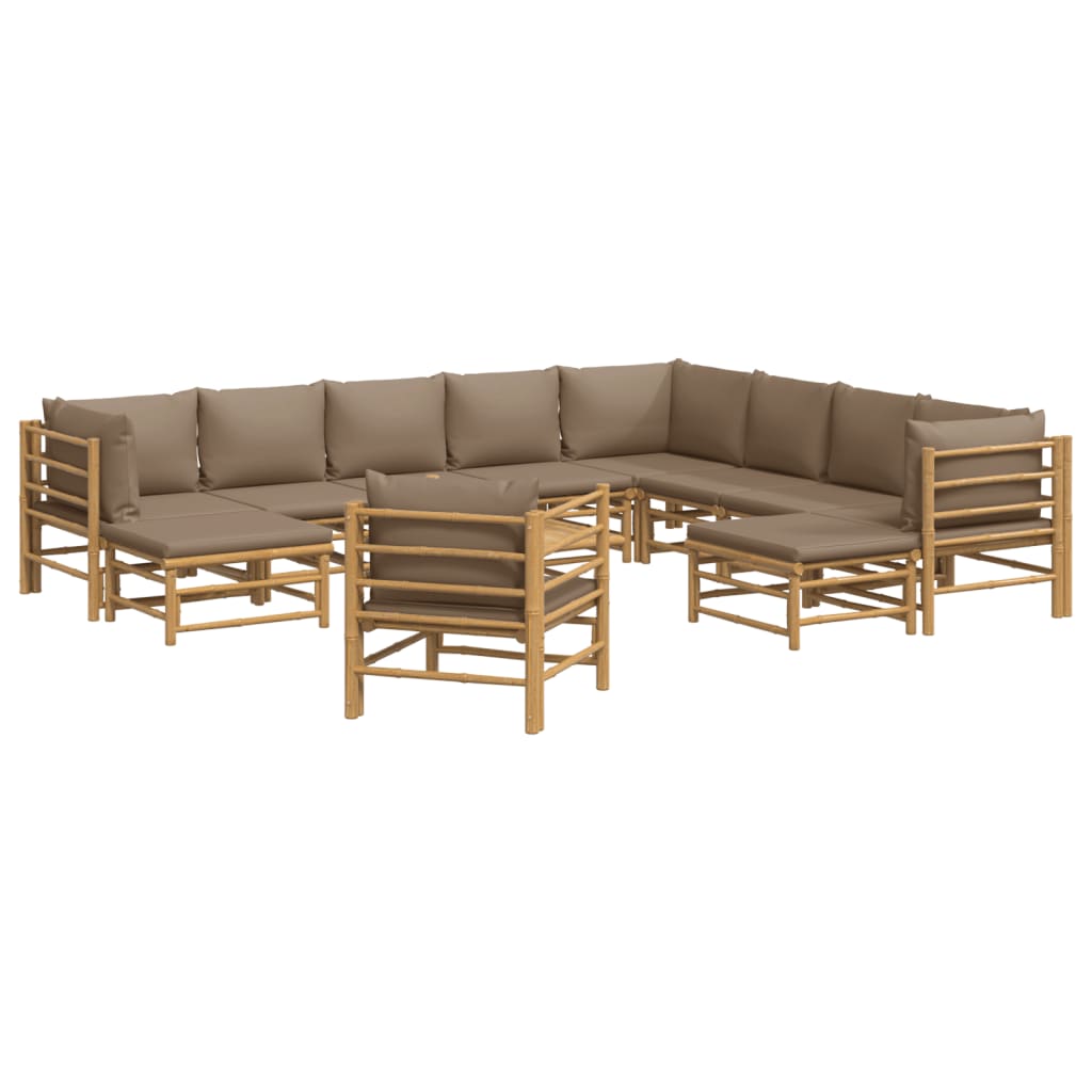 vidaXL 12 Piece Patio Lounge Set with Taupe Cushions Bamboo-1