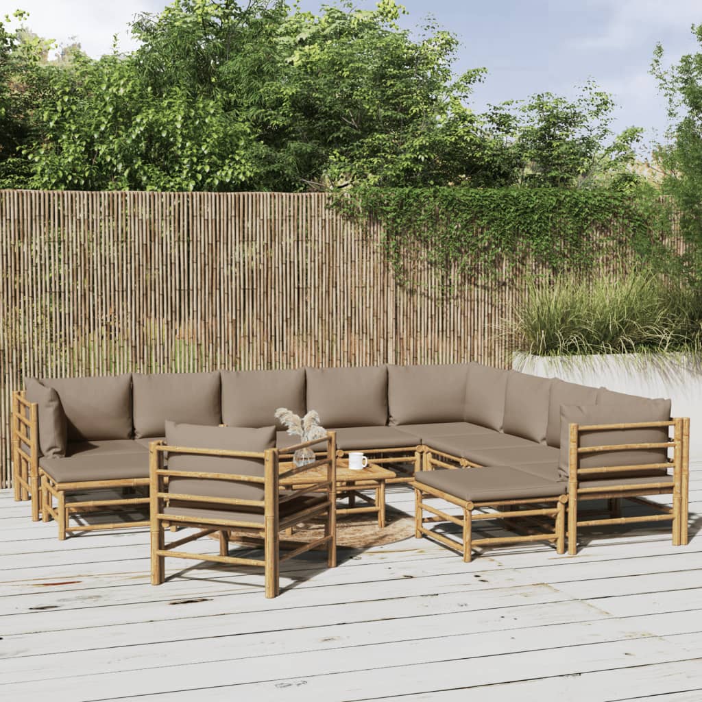 vidaXL 12 Piece Patio Lounge Set with Taupe Cushions Bamboo-0