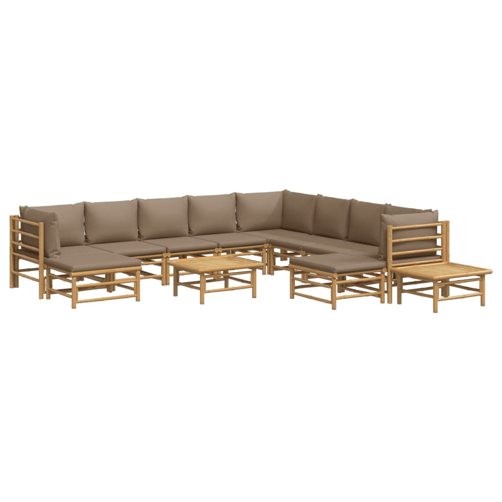 vidaXL 12 Piece Patio Lounge Set with Taupe Cushions Bamboo-1