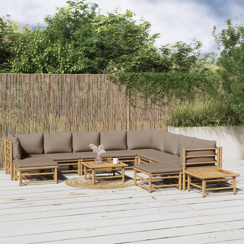 vidaXL 12 Piece Patio Lounge Set with Taupe Cushions Bamboo-0