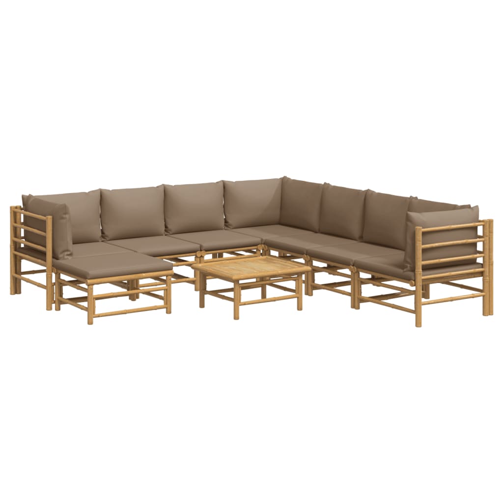 vidaXL 9 Piece Patio Lounge Set with Taupe Cushions Bamboo-1