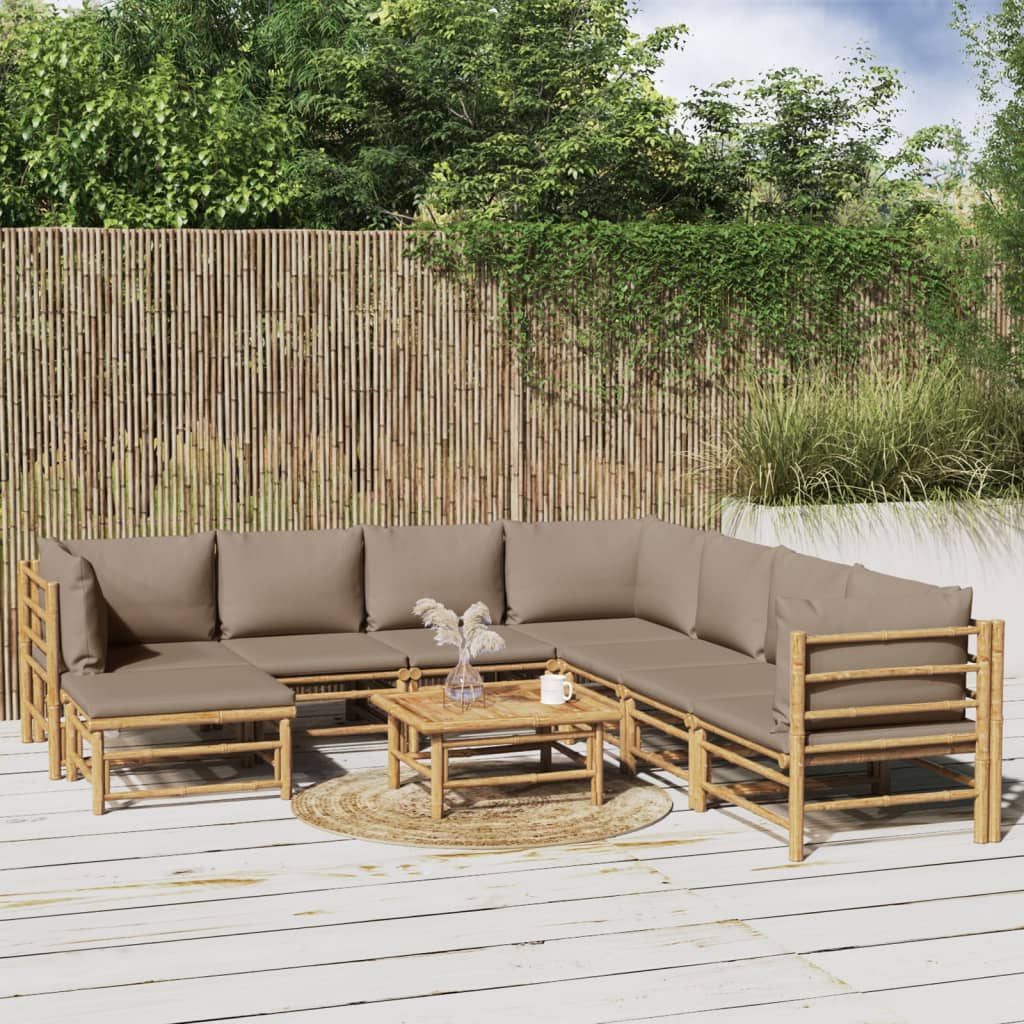 vidaXL 9 Piece Patio Lounge Set with Taupe Cushions Bamboo-0