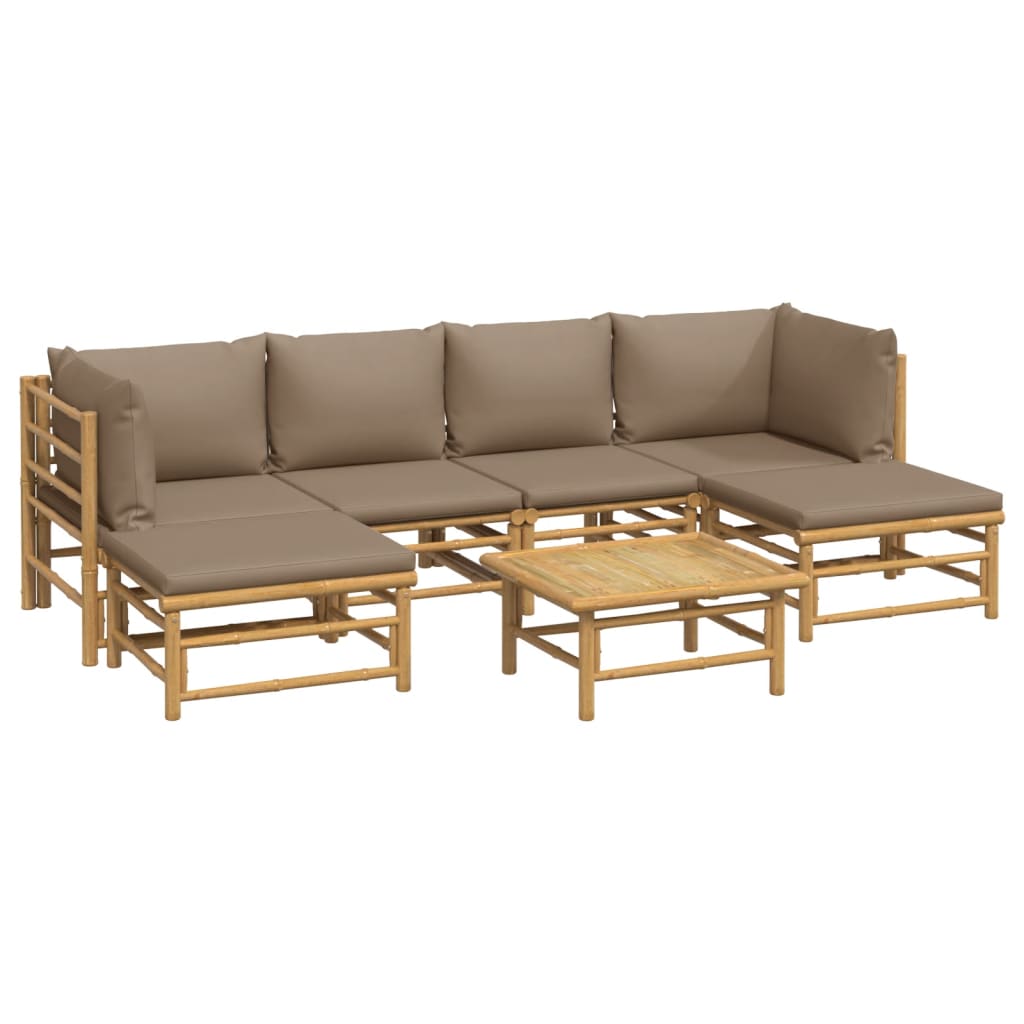 vidaXL 7 Piece Patio Lounge Set with Taupe Cushions Bamboo-1