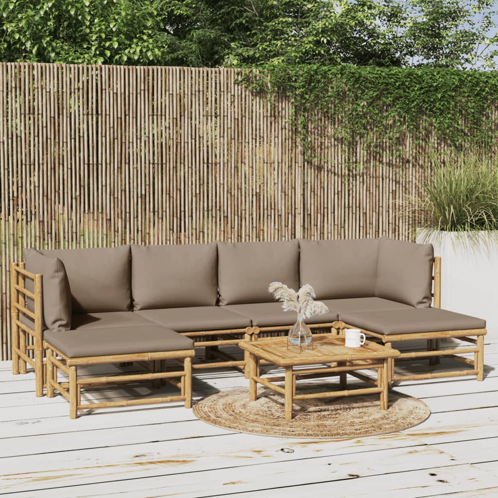 vidaXL 7 Piece Patio Lounge Set with Taupe Cushions Bamboo-0