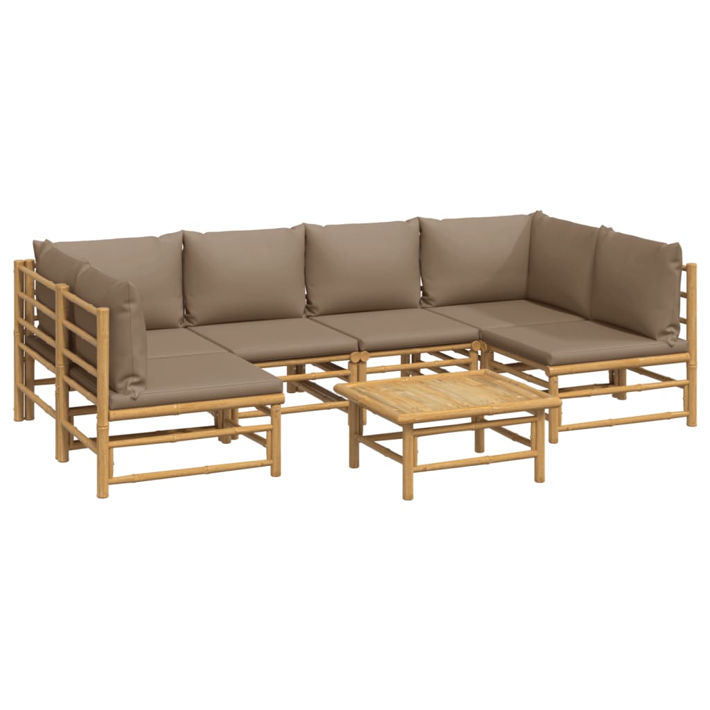 vidaXL 7 Piece Patio Lounge Set with Taupe Cushions Bamboo-1