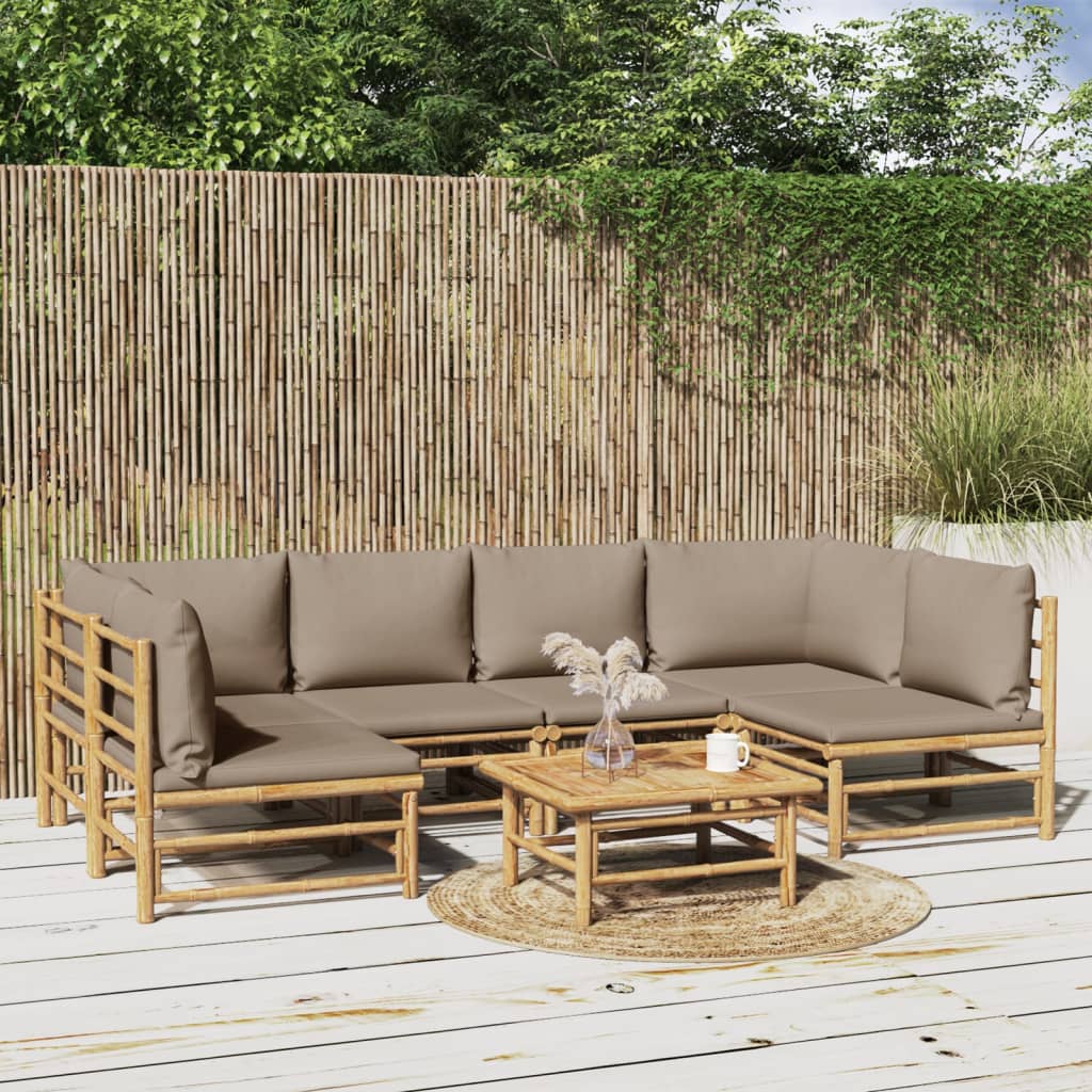 vidaXL 7 Piece Patio Lounge Set with Taupe Cushions Bamboo-0