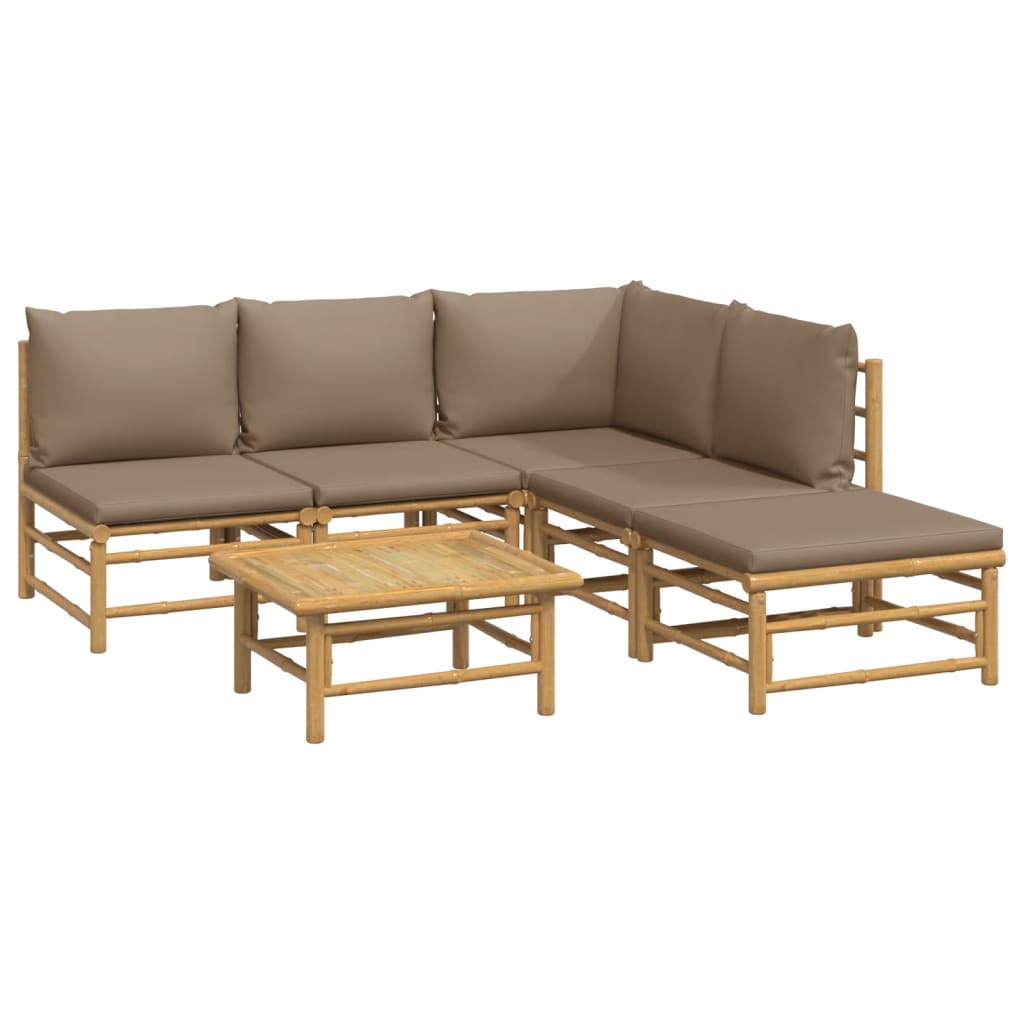 vidaXL 6 Piece Patio Lounge Set with Taupe Cushions Bamboo-1