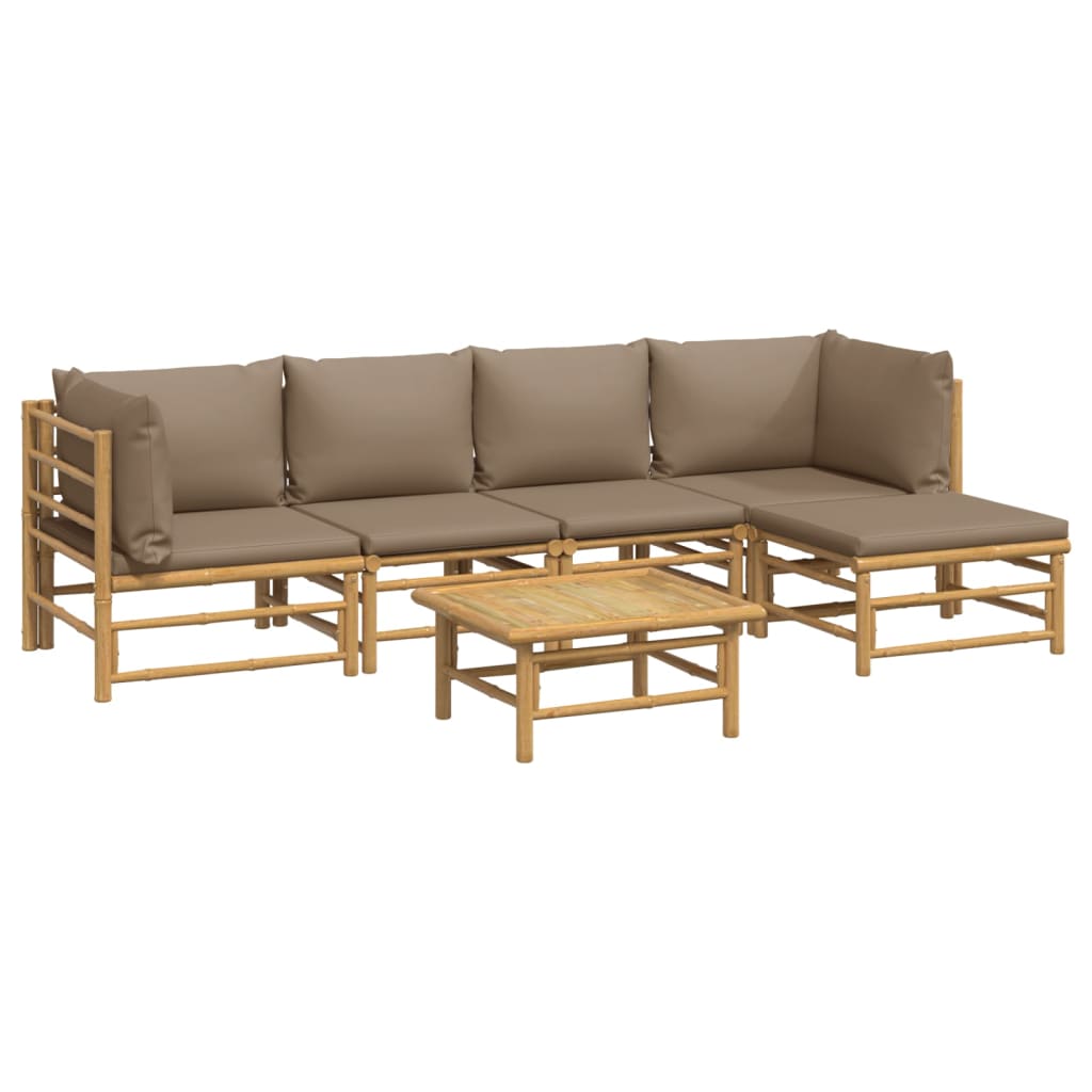 vidaXL 6 Piece Patio Lounge Set with Taupe Cushions Bamboo-1