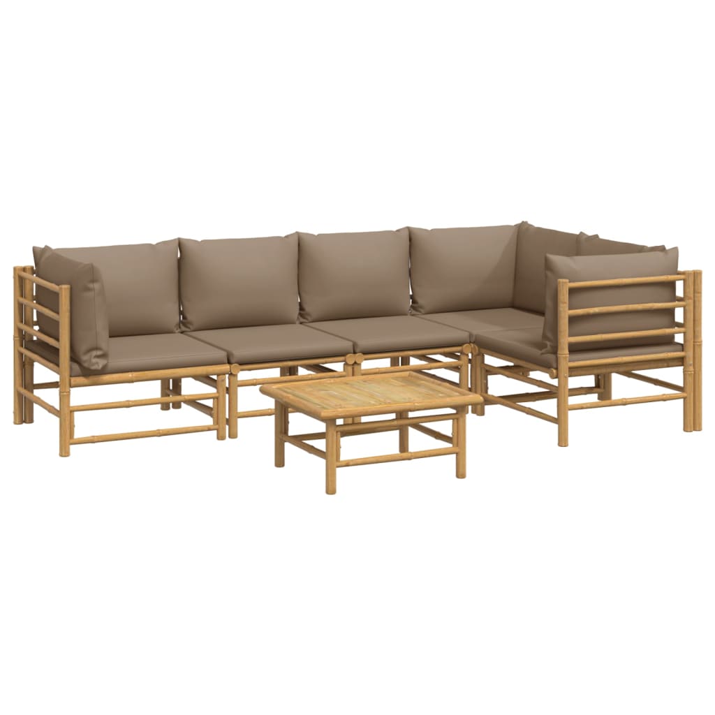 vidaXL 6 Piece Patio Lounge Set with Taupe Cushions Bamboo-1