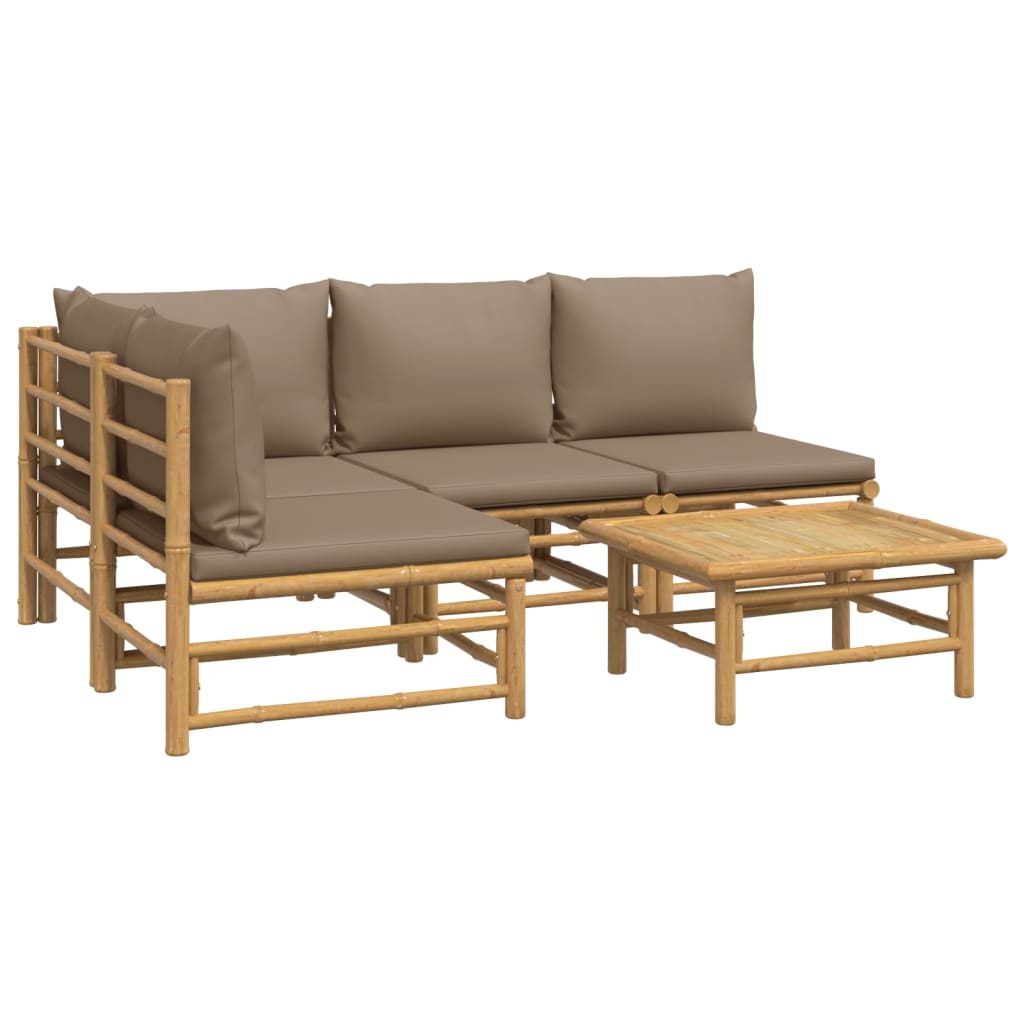 vidaXL 5 Piece Patio Lounge Set with Taupe Cushions Bamboo-1