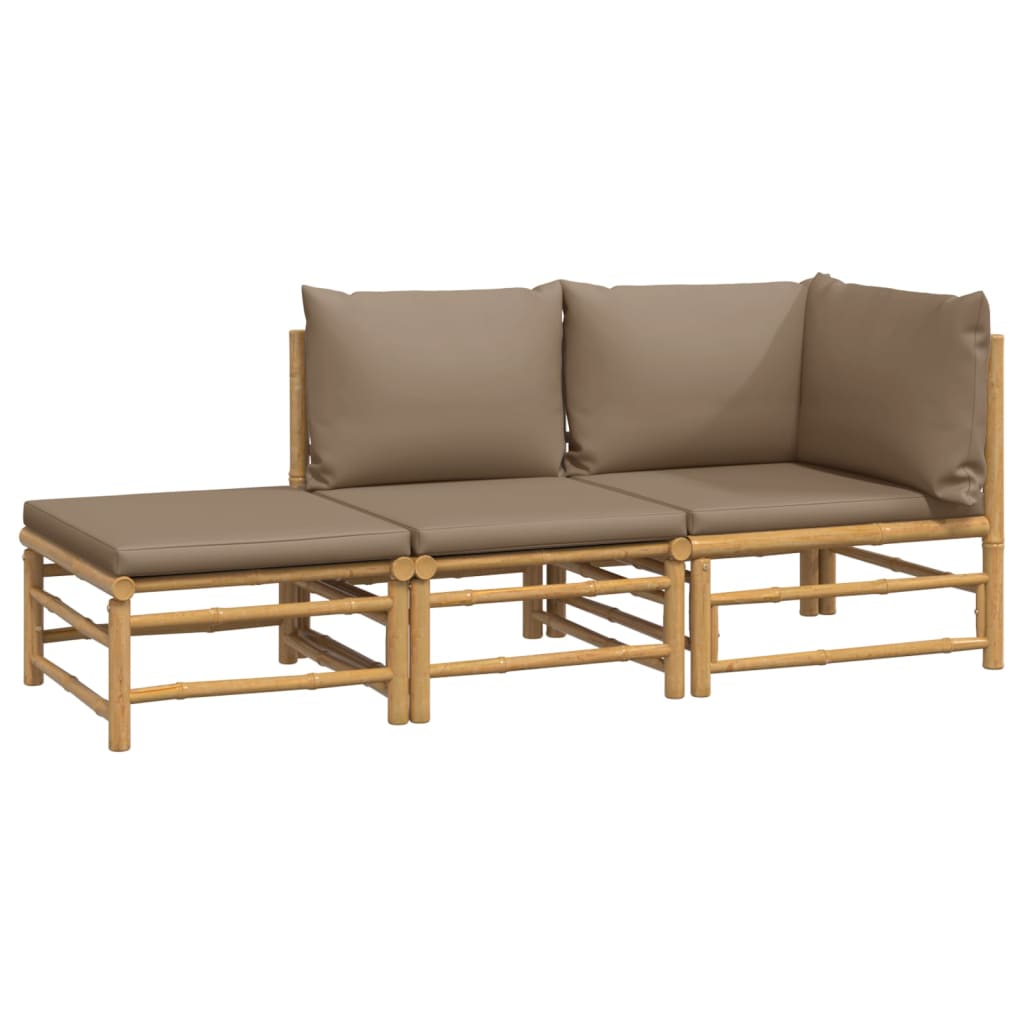 vidaXL 3 Piece Patio Lounge Set with Taupe Cushions Bamboo-1