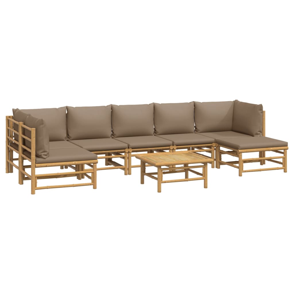 vidaXL 8 Piece Patio Lounge Set with Taupe Cushions Bamboo-1