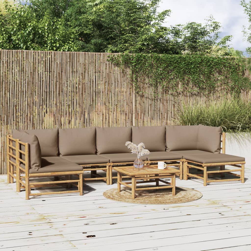 vidaXL 8 Piece Patio Lounge Set with Taupe Cushions Bamboo-0