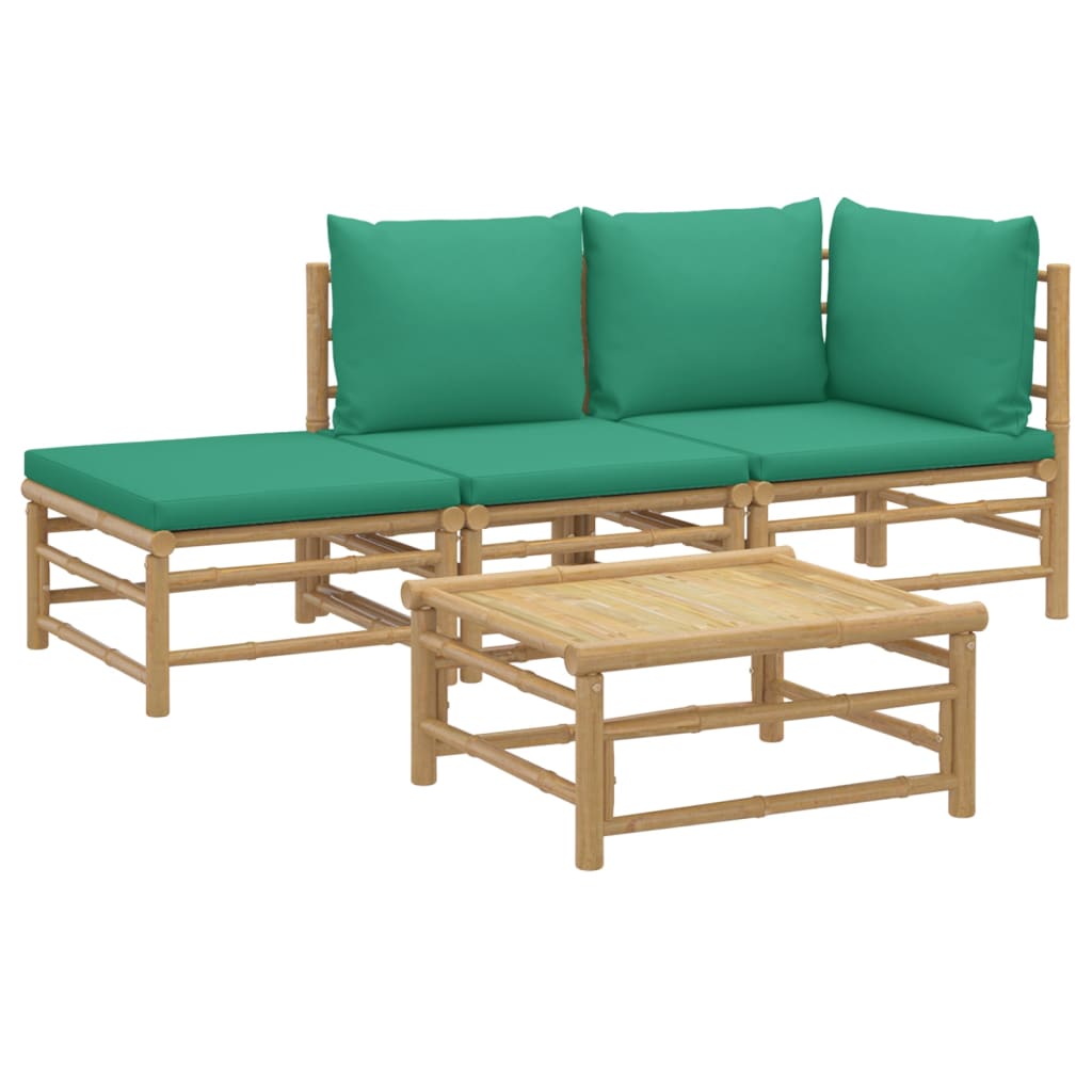 vidaXL 4 Piece Patio Lounge Set with Green Cushions Bamboo-1