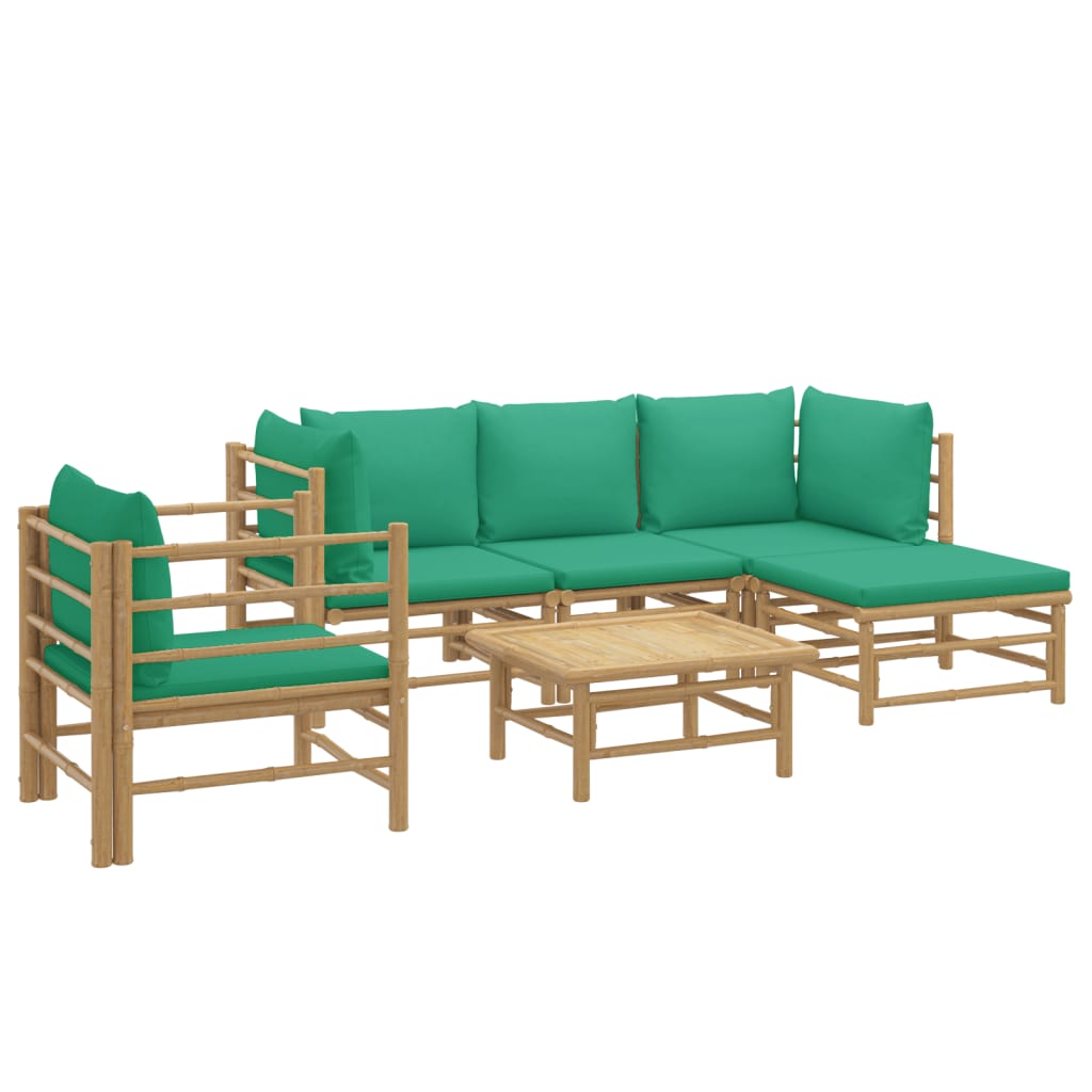 vidaXL 6 Piece Patio Lounge Set with Green Cushions Bamboo-1