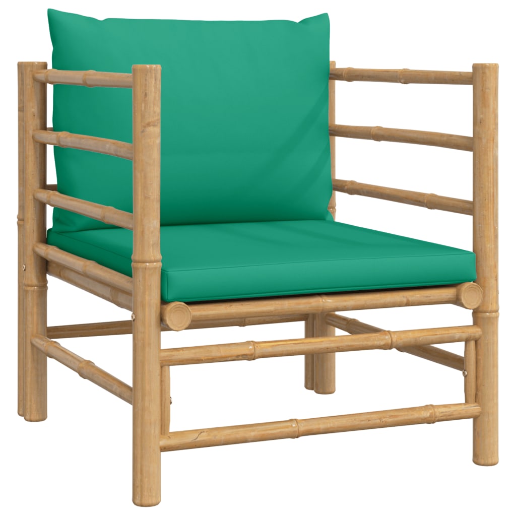 vidaXL 6 Piece Patio Lounge Set with Green Cushions Bamboo-4