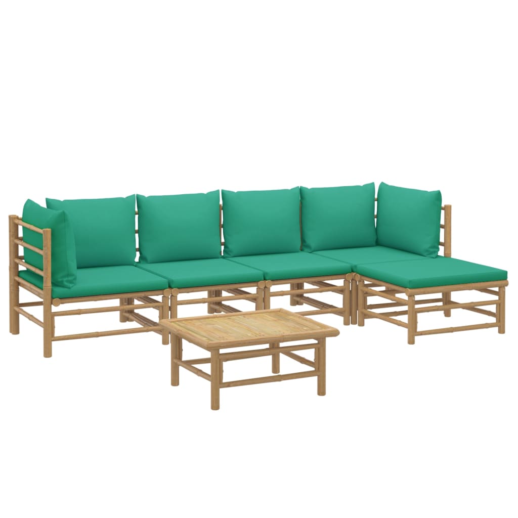 vidaXL 6 Piece Patio Lounge Set with Green Cushions Bamboo-1