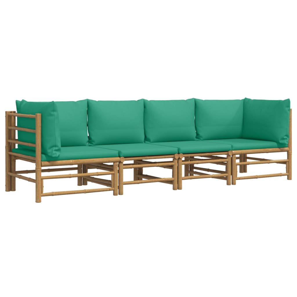 vidaXL 4 Piece Patio Lounge Set with Green Cushions Bamboo-1