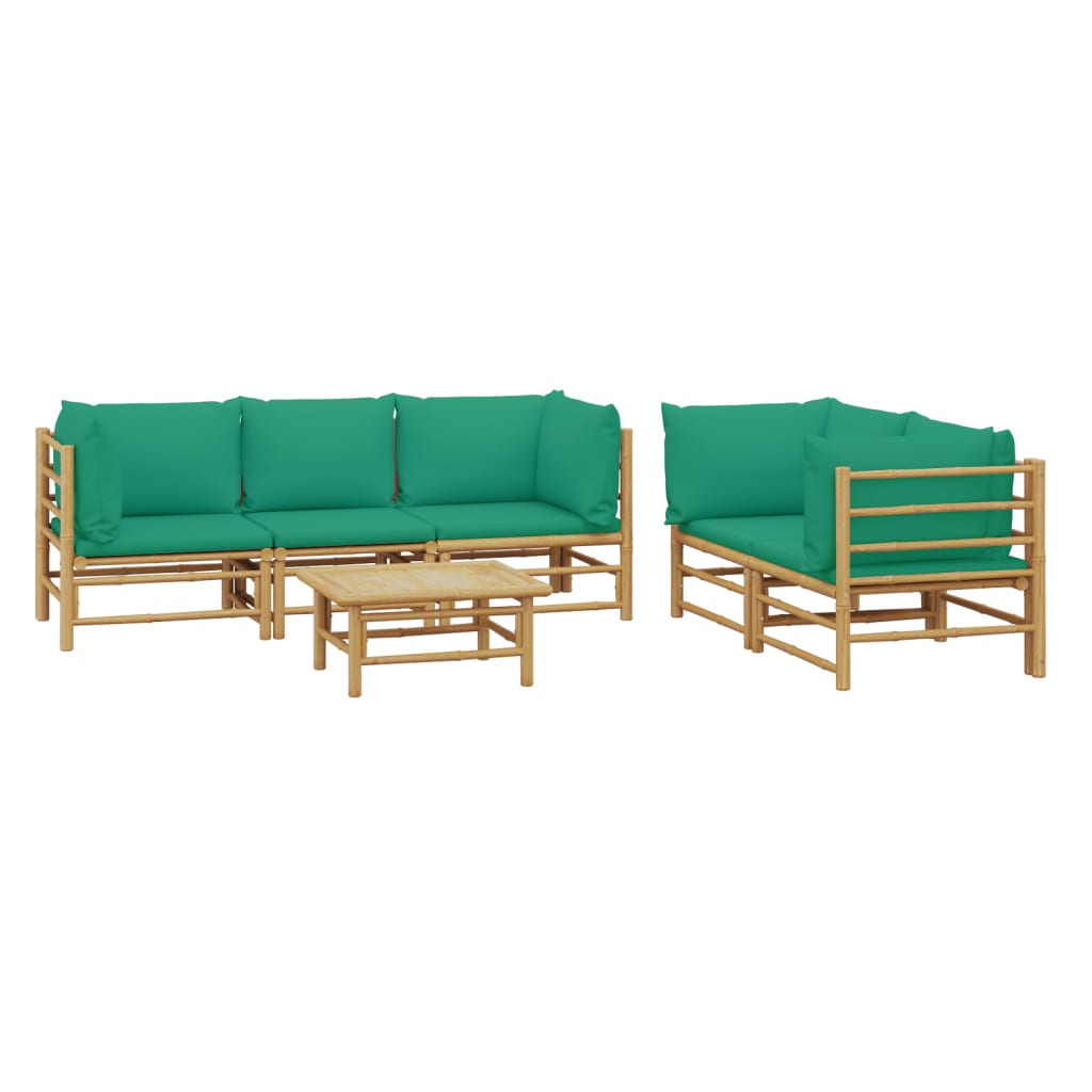 vidaXL 6 Piece Patio Lounge Set with Green Cushions Bamboo-1