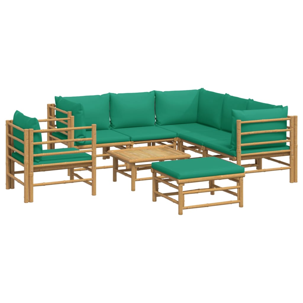 vidaXL 8 Piece Patio Lounge Set with Green Cushions Bamboo-1