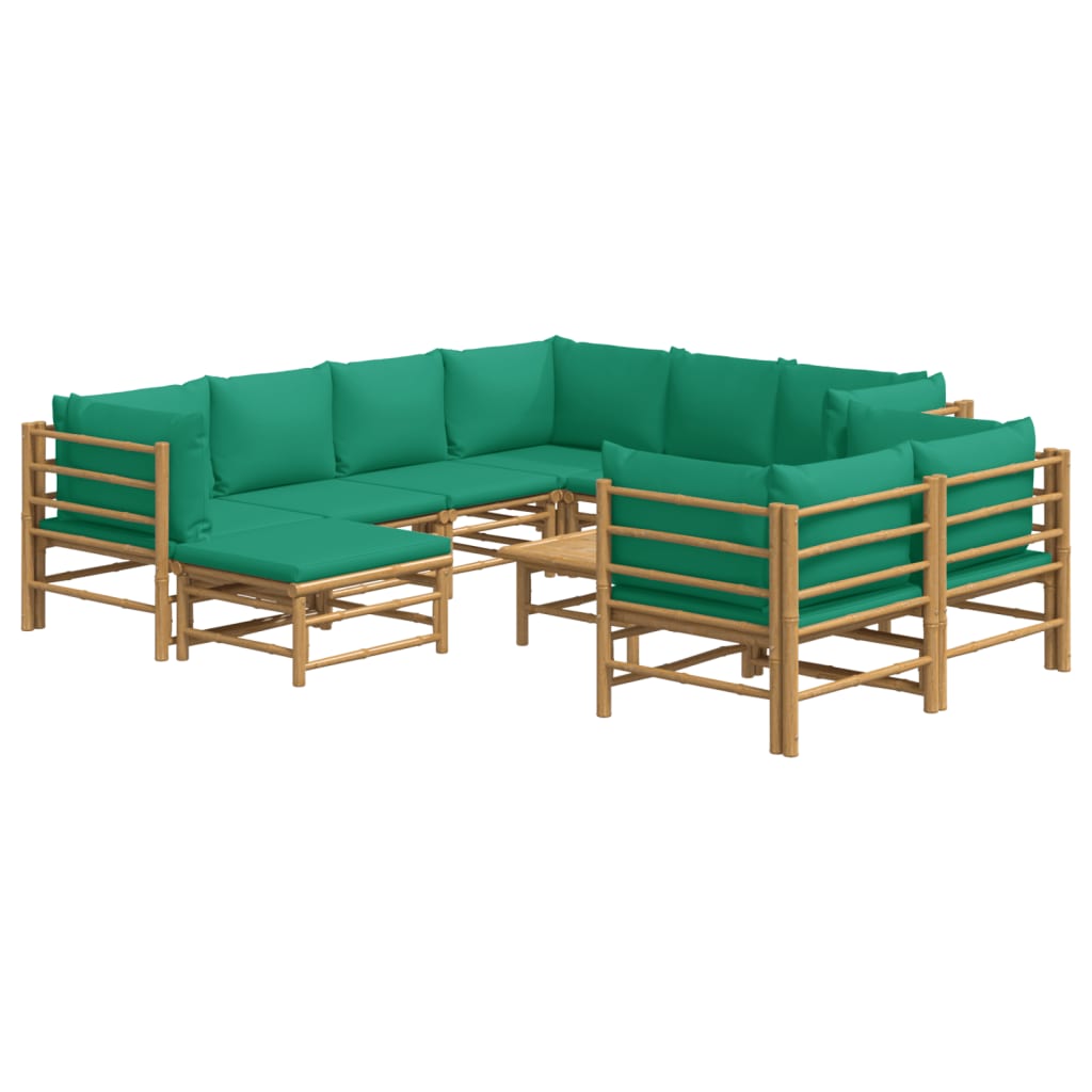 vidaXL 10 Piece Patio Lounge Set with Green Cushions Bamboo-1