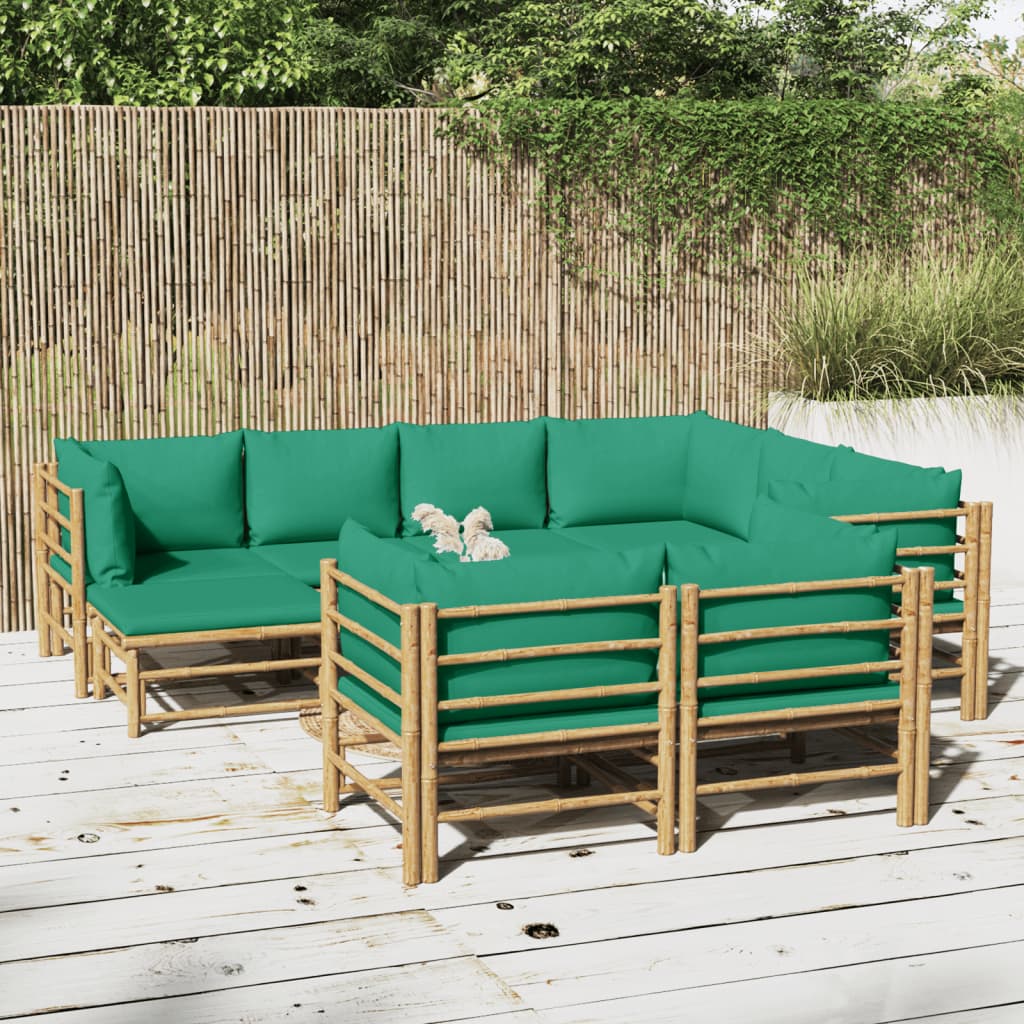 vidaXL 10 Piece Patio Lounge Set with Green Cushions Bamboo-0