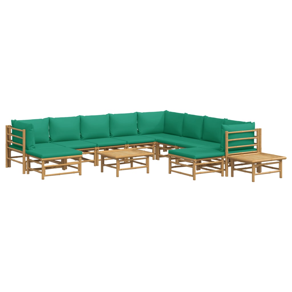 vidaXL 12 Piece Patio Lounge Set with Green Cushions Bamboo-1